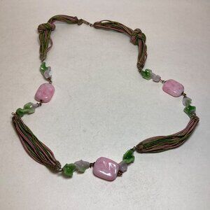 Miriam Haskell Vintage Necklace Pink Poured Glass Bead 1960's Gripoix Style